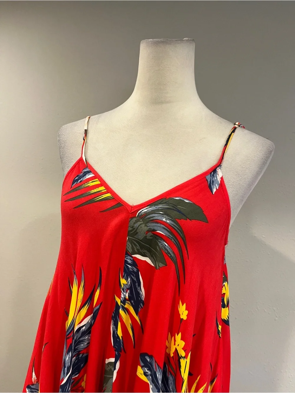 Red Tropical Floral Spaghetti-Strap Maxi Dress swim cover‎ up